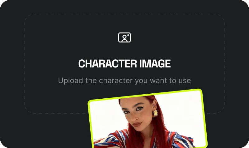 Upload Character Image: Select and upload a clear photo of the character you want to use as a main character in the output video. 